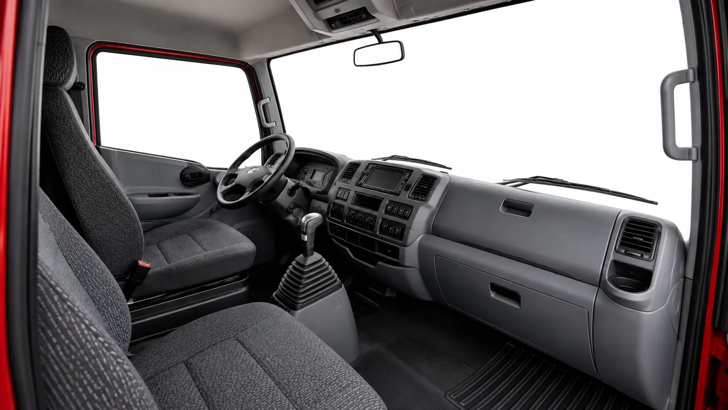 Volquete F2 Plus rojo, interior de cabina